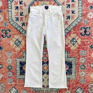 PETITE 9” HIGH RISE FLARE CROP JEAN WITH CUT HEM IN WHITE